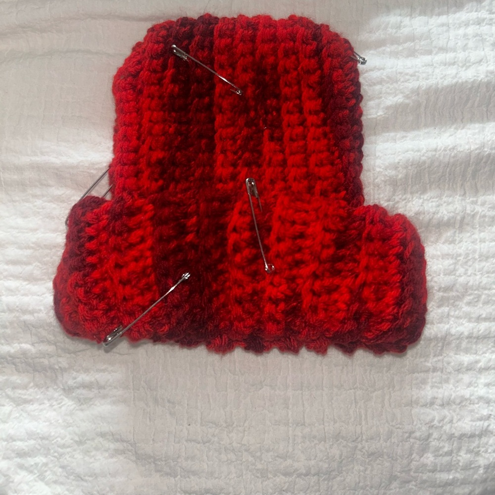 Custom red crochet beanie